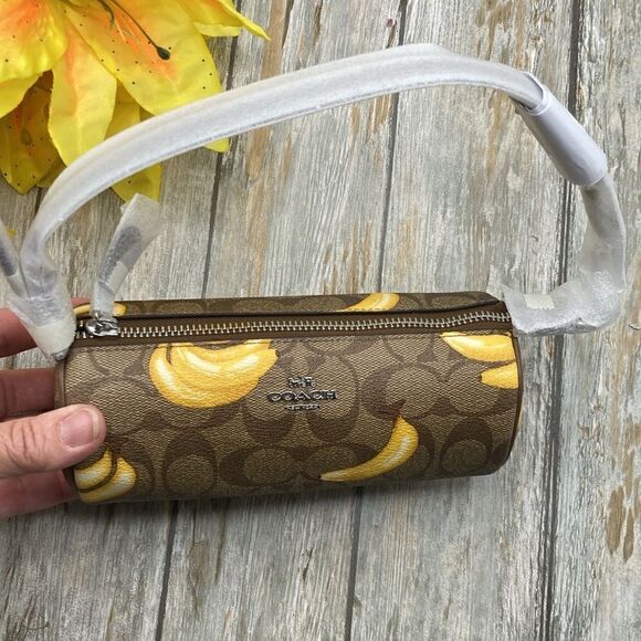 COACH Nolita Barrel Shoulder Bag In Signature Canvas With Banana Print Purse - Picture 2 of 3